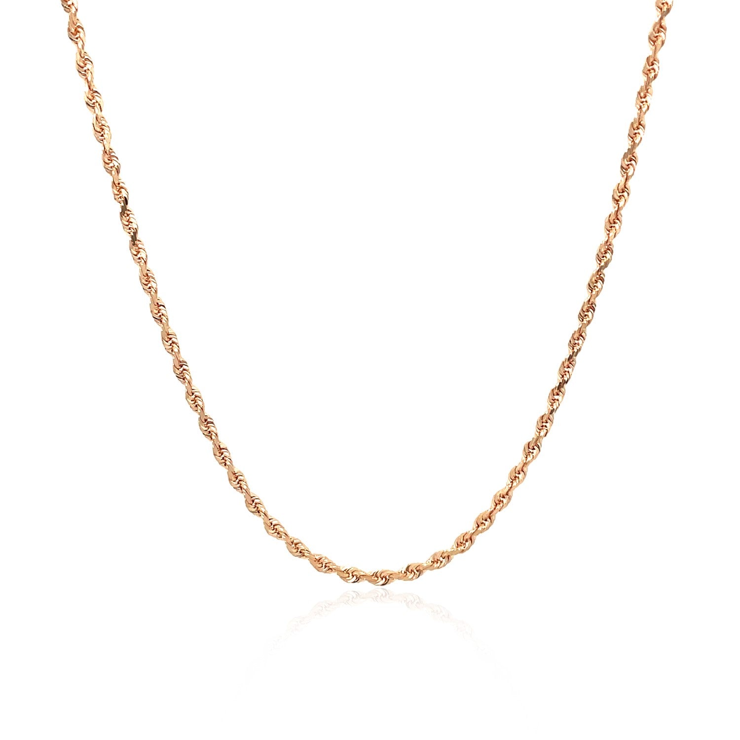 14k Rose Gold Solid Diamond Cut Rope Chain (1.6 mm) in a sleek high-contrast midnight luxury editorial style
